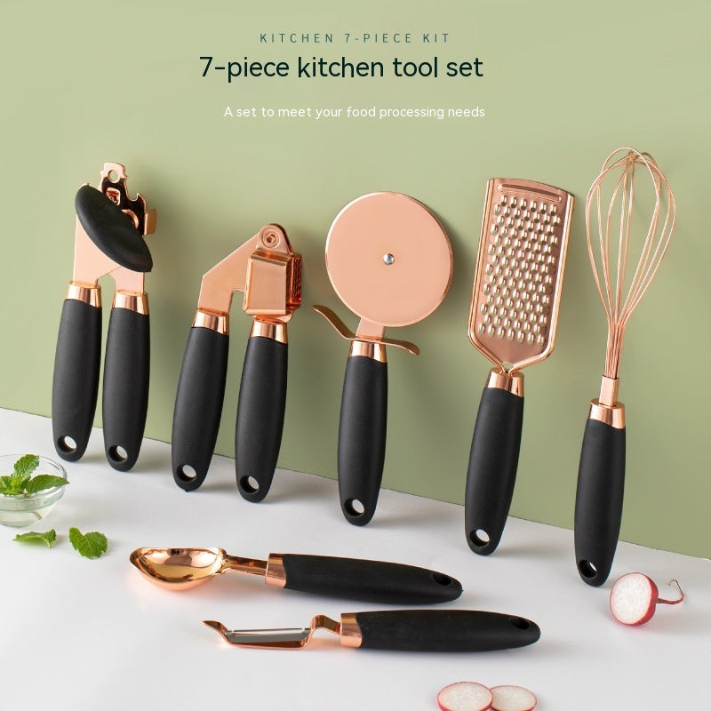 Rose Gold Kitchen Tool Set – 7 Piece Stainless Steel Utensils with Holder