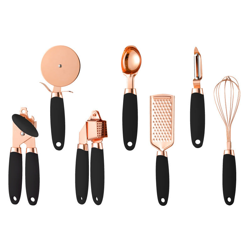 Rose Gold Kitchen Tool Set – 7 Piece Stainless Steel Utensils with Holder