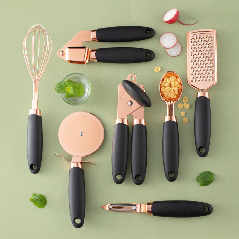 Rose Gold Kitchen Tool Set – 7 Piece Stainless Steel Utensils with Holder