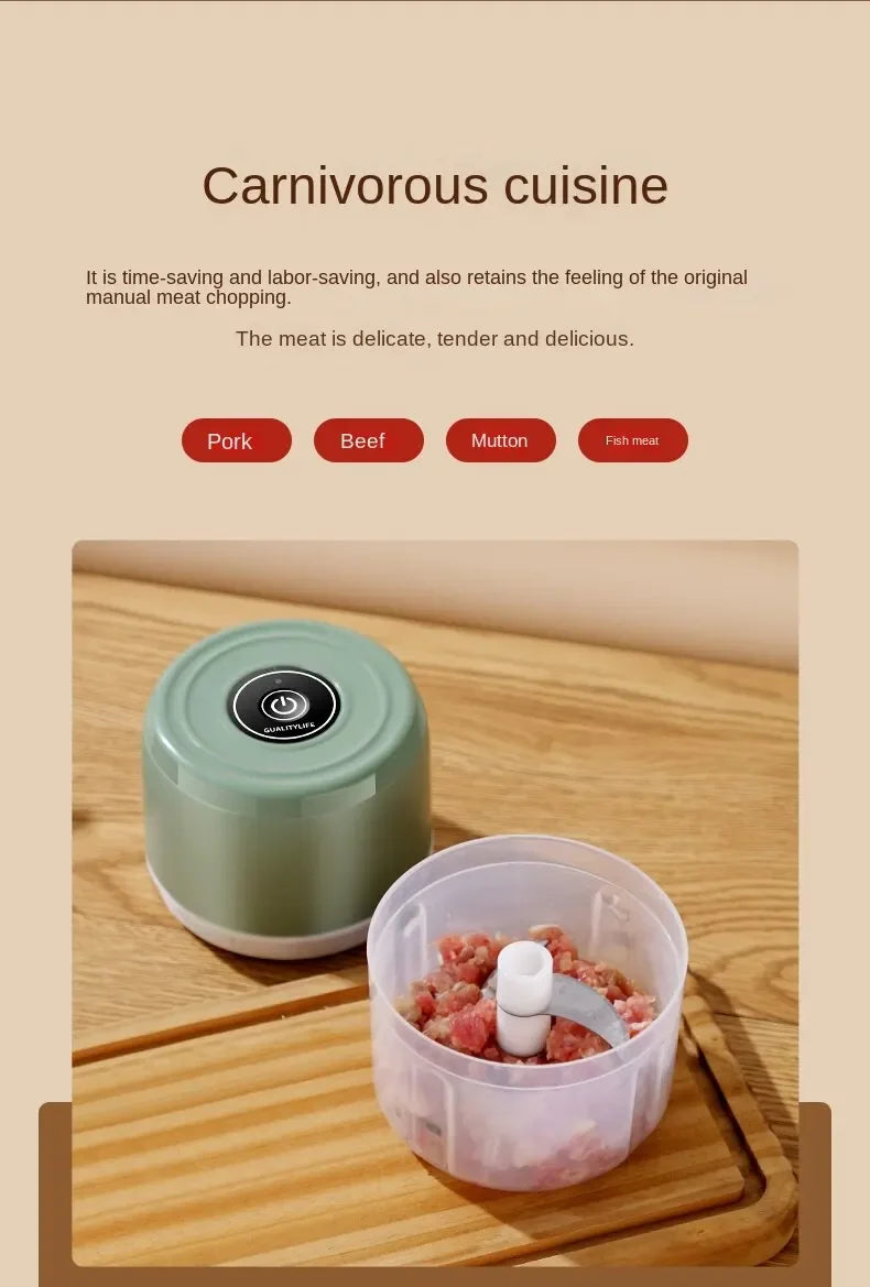 Electric Mini Garlic Chopper – USB Rechargeable Food Processor for Garlic, Ginger, Meat & Vegetables