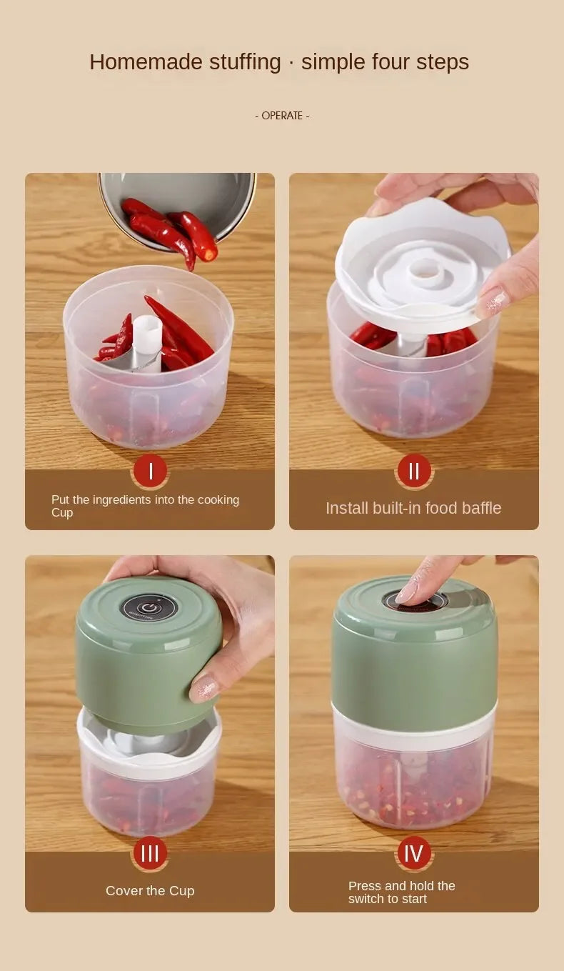 Electric Mini Garlic Chopper – USB Rechargeable Food Processor for Garlic, Ginger, Meat & Vegetables