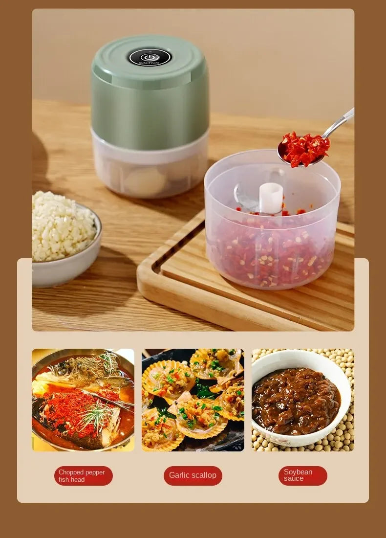 Electric Mini Garlic Chopper – USB Rechargeable Food Processor for Garlic, Ginger, Meat & Vegetables