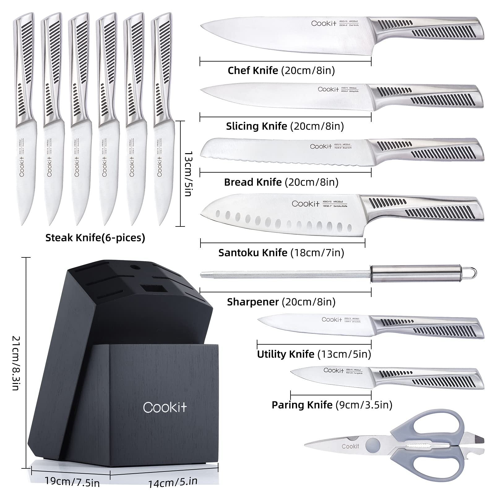 Kitchen Knife Set, 15-Piece Knife Block Set