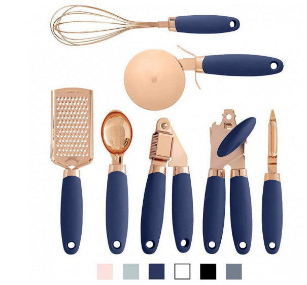 Rose Gold Kitchen Tool Set – 7 Piece Stainless Steel Utensils with Holder