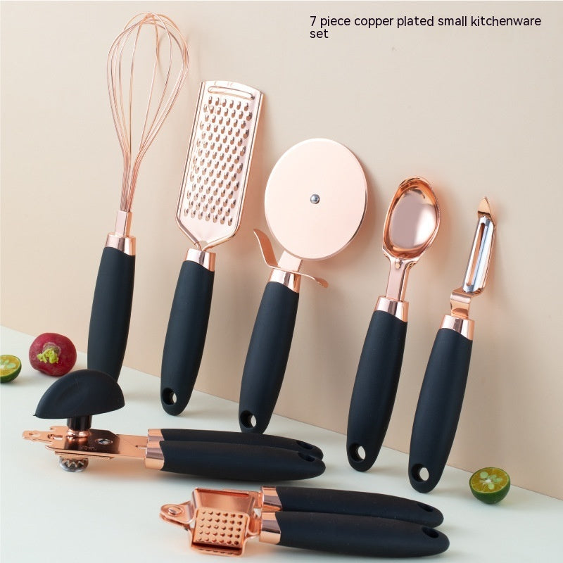 Rose Gold Kitchen Tool Set – 7 Piece Stainless Steel Utensils with Holder