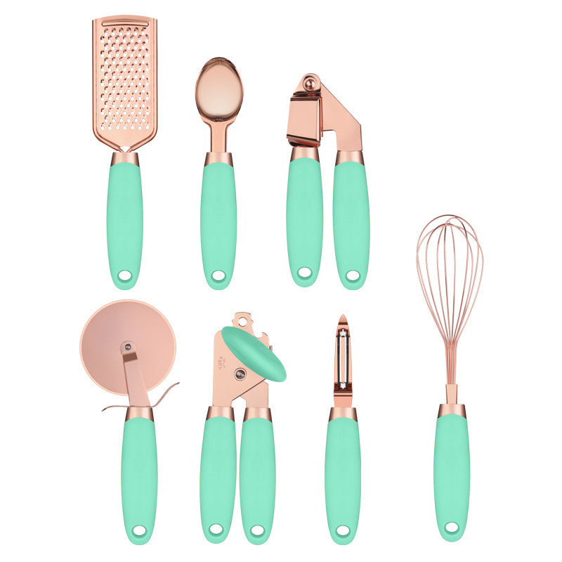Rose Gold Kitchen Tool Set – 7 Piece Stainless Steel Utensils with Holder
