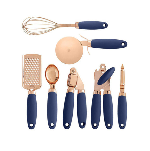 Rose Gold Kitchen Tool Set – 7 Piece Stainless Steel Utensils with Holder